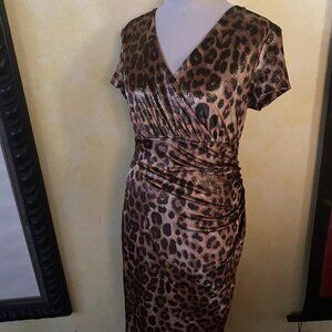 Joseph Ribkoff NWT 8 Dress Leopard Animal Metallic Bombshell Ruched Cheetah
